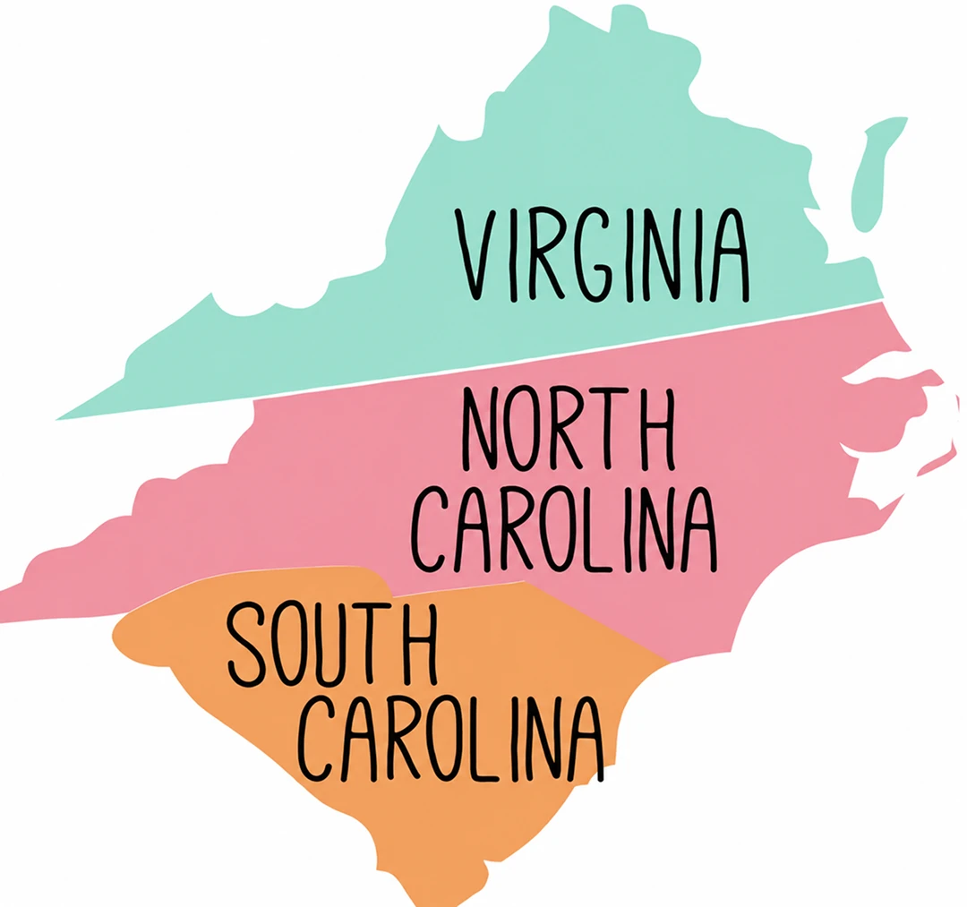 Map highlighting Virginia, North Carolina, South Carolina.